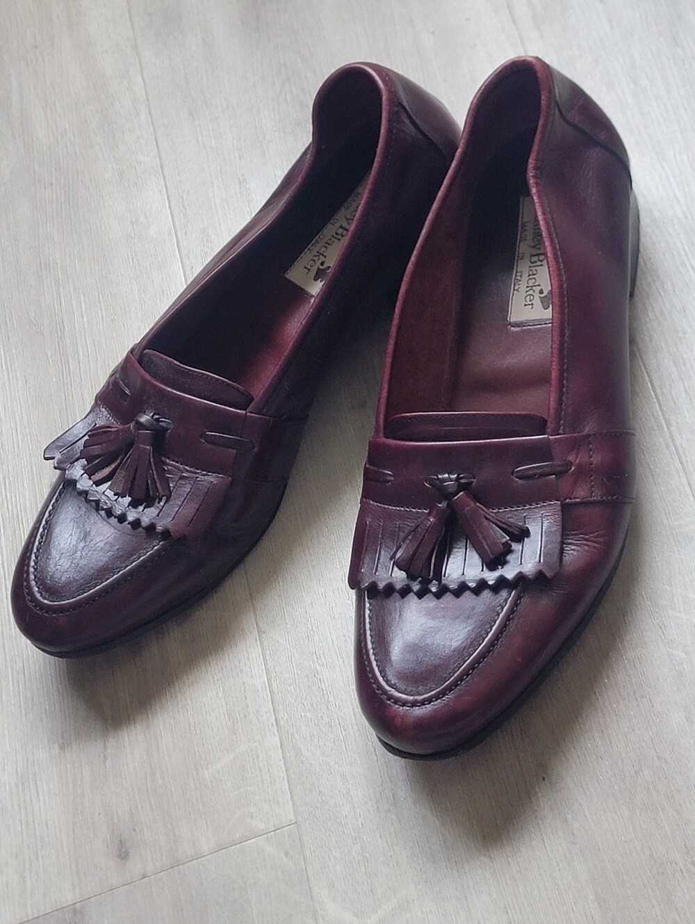 Vintage Stanley Blacker Oxblood Leather Kiltie Tassel Loafers - Made in Italy